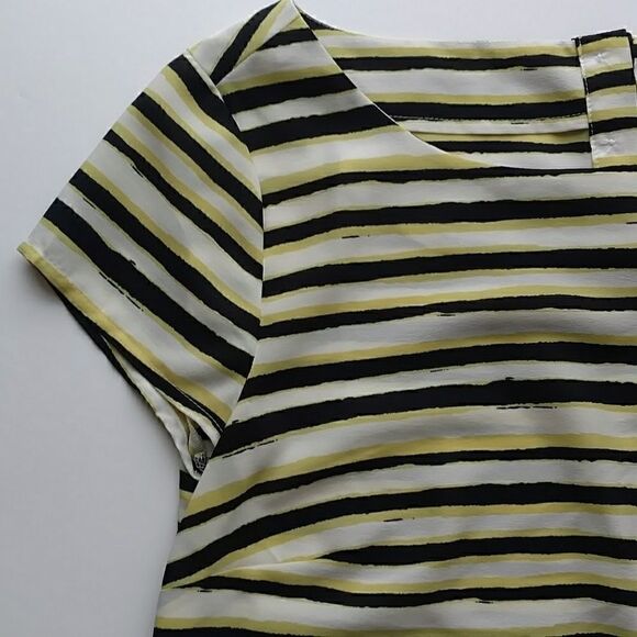 LOFT Striped Shirt Yellow & Black White Stripe Cap Sleeve Top, Size XS - Picture 2 of 8
